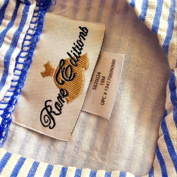 Striped Baby Dress with Red Accents With Matching Bloomers. 18 Months - Picture 6 of 7